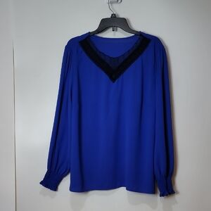 Chic Blue Blouse with Black Trim Plus Size
